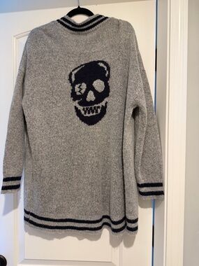 Vintage Havana Gray and Black Skull Knit Cardigan Sweater